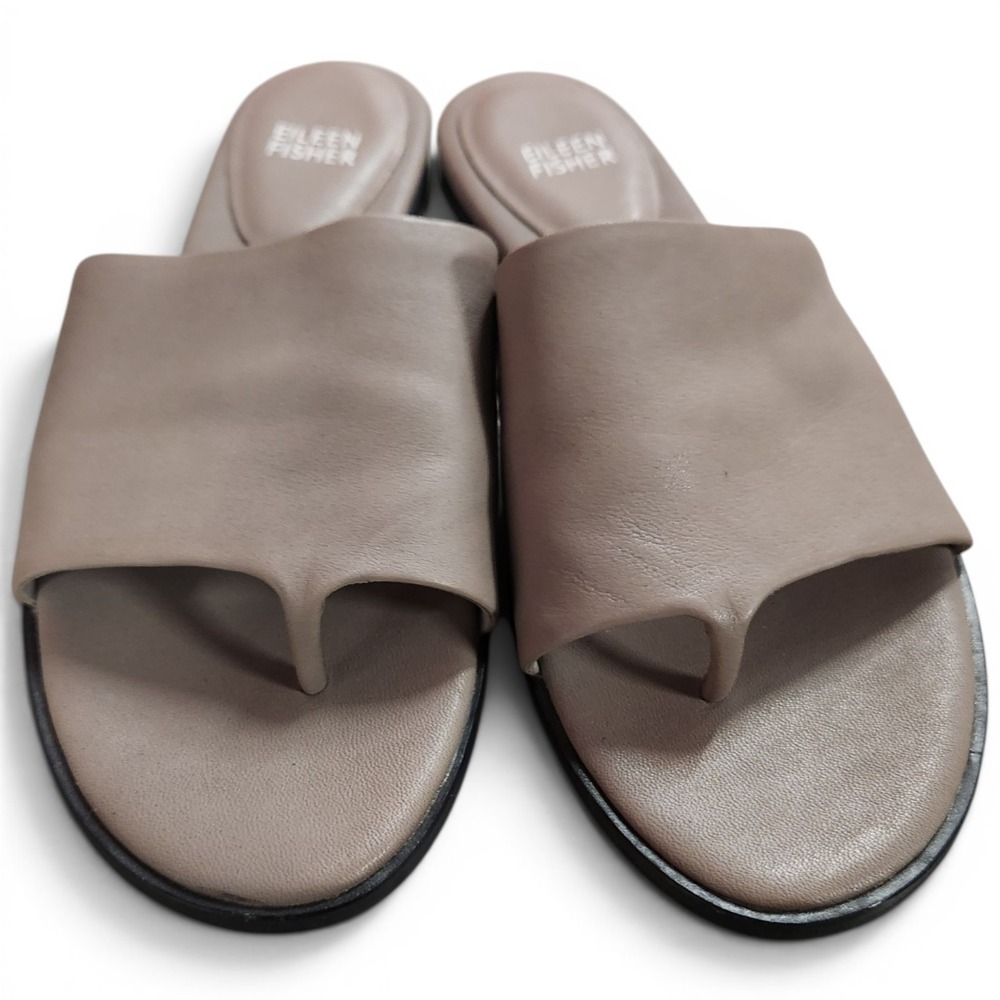 Eileen Fisher Edge Nappa Leather Slide Sandals Women's 8 Minimalist Taupe - Picture 5 of 8